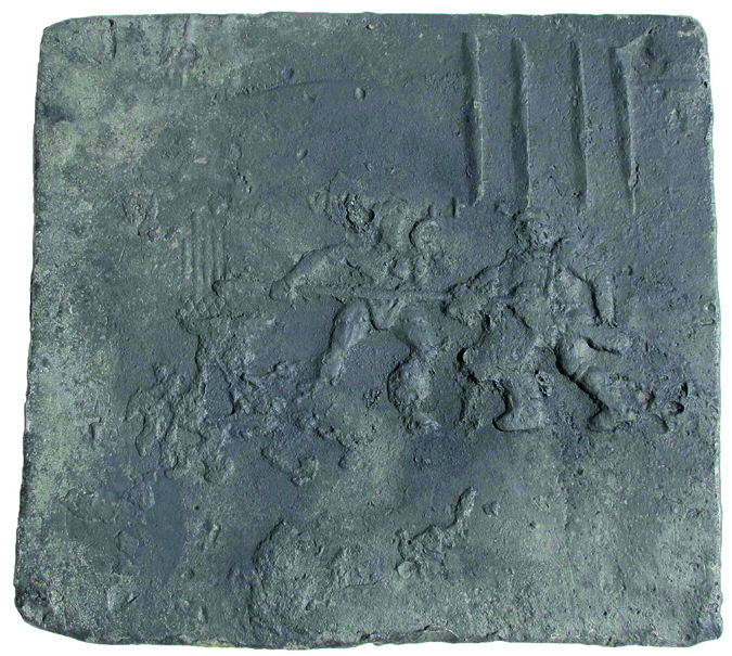 Flat ingot most likely from South Gallia with scene from gladiator fight from the same shipwreck as Fig. 02