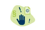 Green-blue drawn graphic: A stop-pointing hand next to the paragraph sign and the copyright sign and exclamation mark.