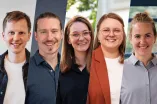 Eine Montage aus fünf Personen, die nebeneinander stehen, drei Frauen, zwei Männer