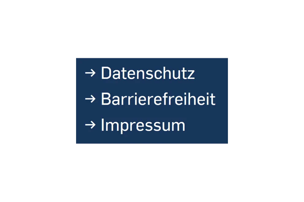 Bild: Wichtige Links ganz unten auf der Internet-Seite: Datenschutz, Barrierefreiheit, Impressum.
