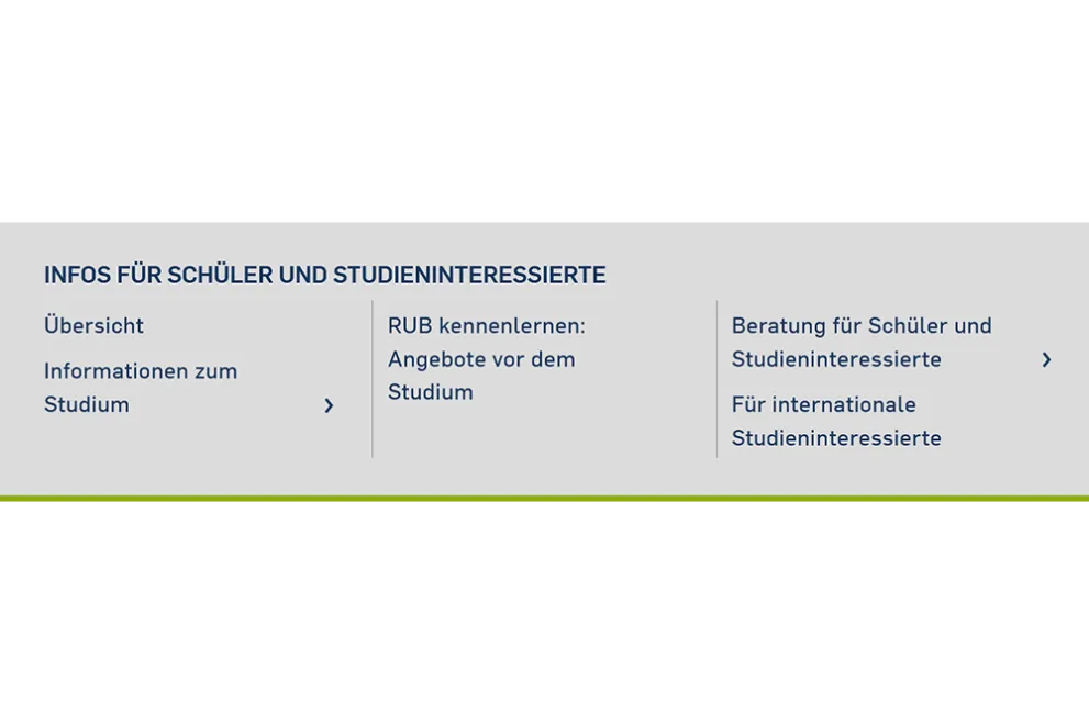 Bild: Wörter im Menü. Manche Wörter haben einen Pfeil, manche Wörter haben keinen Pfeil.