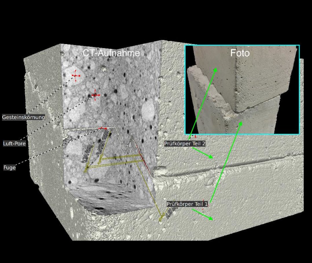 Abbildung 2b): Computertomographie-Aufnahmen einer Beton-Fuge 